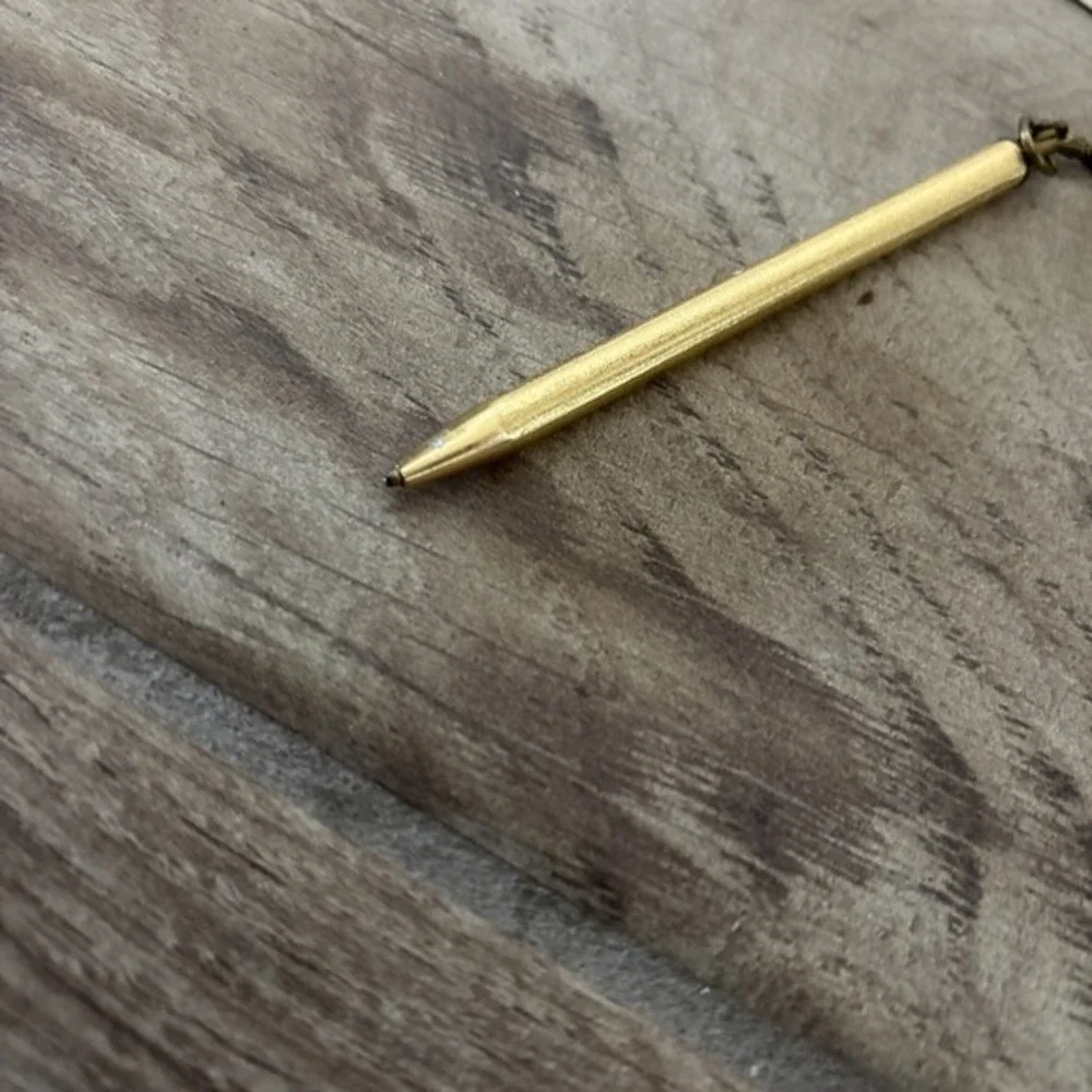 Antique Gold Tone Click Pen w/ J Pendant (needs New Ink Cartridge)